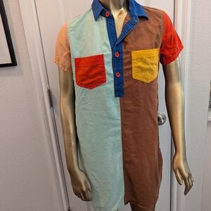 Mokuyobi Color block Casual Button Down Shirt Dress